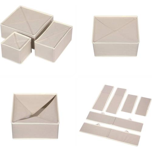 DIOMMELL 13 Pack Foldable Cloth Storage Box Closet Dresser Drawer Organizer Fabric Baskets Bins Containers Divider for Clothes Underwear Bras Socks Lingerie Clothing,Beige 245