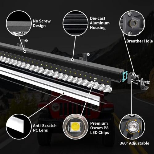 LASFIT 52 inch LED Light Bar, IP67 Waterproof Single Row LED Bar, Off Road Driving Light, Spot Flood Beam for Wrangler/Cherokee/Gladiator/JL/JK/JT/F-150/Explorer/Ranger/Ram