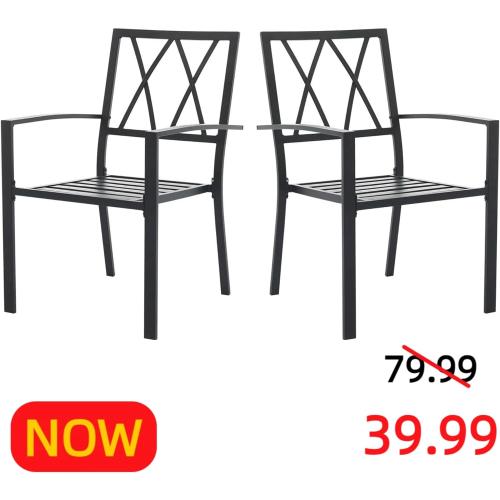 2-Piece Metal Patio Furniture Set, Outdoor Chairs Set of 2 Stackable Dining Chairs & Sillas para Patio Exterior, Black Garden Chairs for Porch