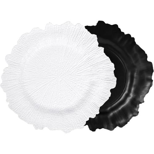 50 Pcs White Charger Plates Bulk 13 Inch Plastic Plate Chargers with Floral Reef Design Round Ruffled Rim Dinner Floral Decorative Plates for Dinner Wedding Party Event Table Setting Decoration