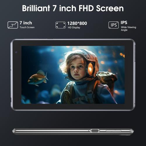 7 inch Tablet, Androi Tablet with, 2GB 32GB 1TB (Expand), Quad-Core, BT, Wi-Fi, Educational, Music
