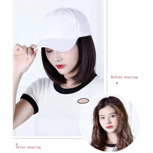 Baseball Cap with Hair Extensions Hat Wig Adjustable Hat Women's Short Bob Wigs Girls' Straight Hair Hat(7.8 inches)