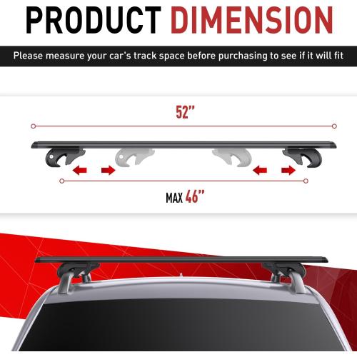 Roof Rack Cross Bars - Heavy Duty 52 Universal Kayak Roof Rack for SUVs & Cars, 200LB Capacity, Fits Raised Side Rails with Gap, 4 Anti-Theft Locks, Black (Pack of 2)