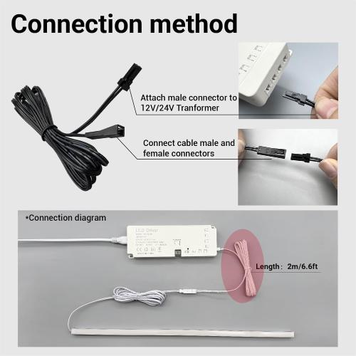 HAMRVL 10-Pack Flexible Extendable Cables for Under Cabinet Lighting Kit - 6.6ft/2m 2-Pin Extension Cord for Linkable Single Color Wall Panel Lights, LED Puck Light, Under Cabinet Strip Light (Black)