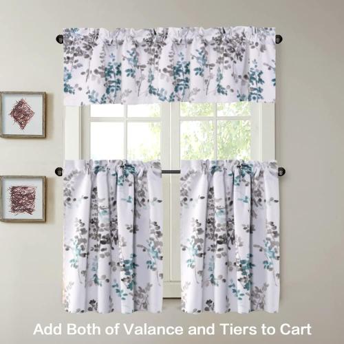H.VERSAILTEX Valance for Kitchen Windows/Bathroom/Living Room/Bedroom Blackout Window Valance Thermal Insulated Rod Pocket Valance Curtains, 52 W x 18 L, 2 Panels, Floral Pattern in Grey and Teal
