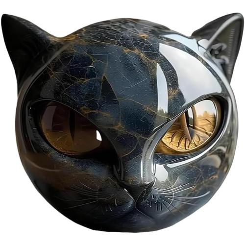 Black Cat Stone Sculpture,Figurine Handcrafted Look Resin Statue,with Amber Eyes, Elegant Shelf Decor for Home or Office (Yellow)