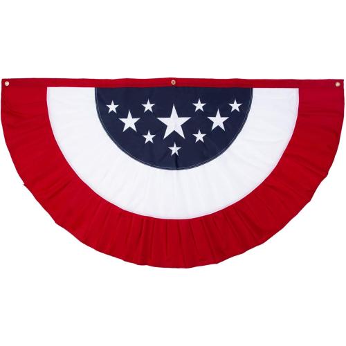 30 x 16 Americana USA Patriotic Nylon Bunting Flag, 2 Sided, Embroidered Stars, Grommets- July 4th American Flag Decor for Outdoor Use- Americana Inside Outside Porch Rail or Window Decoration