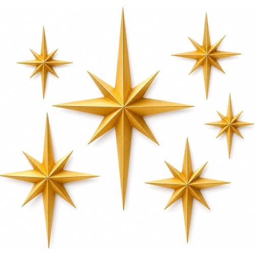Shudyear 2 Pack Starburst Wall Decor Set, Retro Mid Century Modern Star Wall Art, Gold/Black Plastic Celestial Wall Sculptures for Living Room, Bedroom, Apartment Decor (Gold)