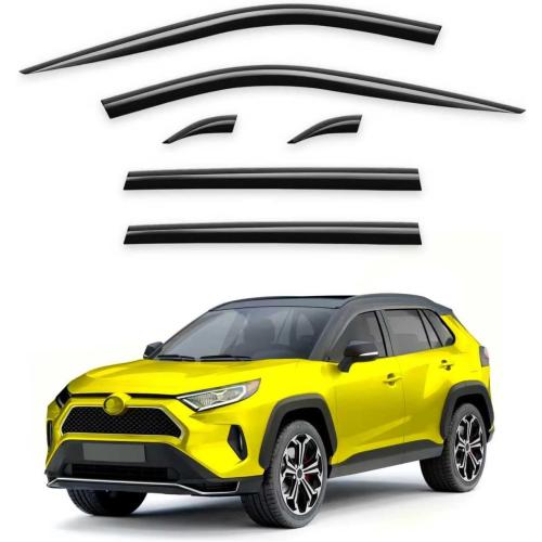 Black Tape-On Window Rain Guards Fit for Toyota RAV4 2019-2025 Extra Durable Window Deflectors Vent Visors Shades Exterior Car Accessories Visors Rain Guards - 6 pcs