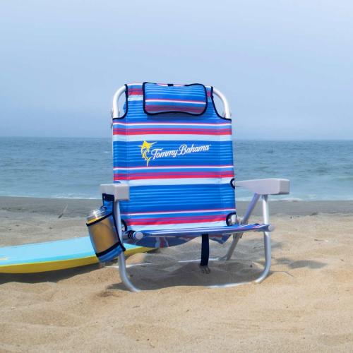 Tommy Bahama  Backpack Beach Chair 5 Position Chair, Including Lay Flat (Blue Stripes)