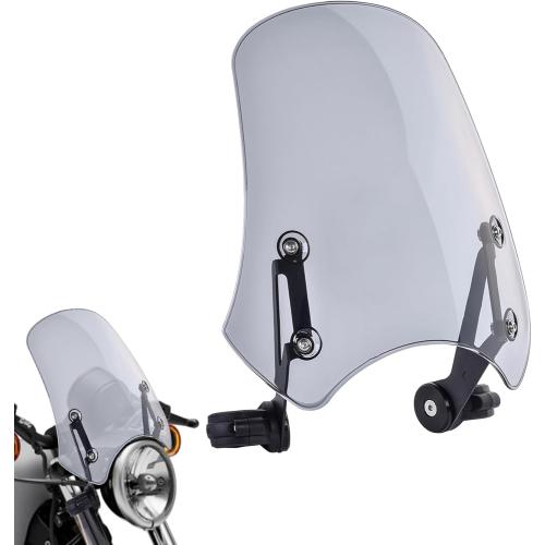 Motorcycle Windshield Deflector with Bracket Double Bubble Windscreen Fit for Dyna Iron 883 Softail Sportster 883 Street Bob Universal Wind Shield Screen Visor Flyscreen, Smoke