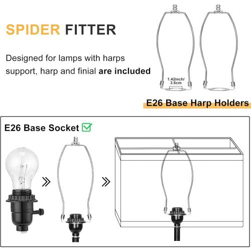 Black Lamp Shades Set of 2, Large Rectangle Lampshades Replacement, 16L x 8W x 10H, Fabric Lamp Shade for Table Lamps Floor Lamps, Spider, Harp Holders Included, Easy Assembly Required