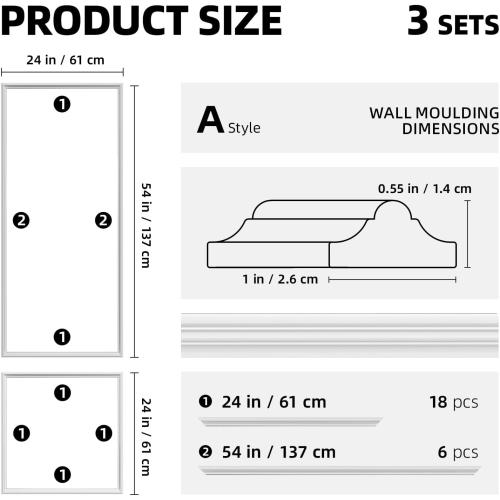 Peel and Stick Premade Wall Molding Kit 3 Set, Ready-to-Assemble Wainscoting Panels Frame for Interior Wall Decor, Molding Trim for Living Room Bedroom Corridor Home Accent Walls Panel