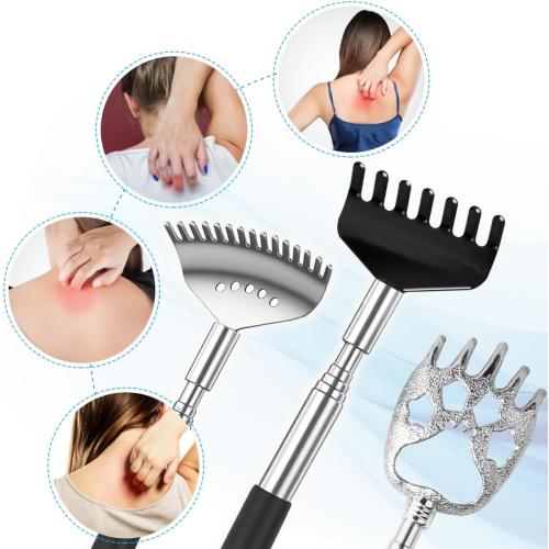 3 Pack Different Back Scratcher Metal Portable Telescoping with Rubber Handles, Extendable Back Massager Tool with Beautiful Box, Stocking Stuffers for Men Women Christmas Presents(Black)