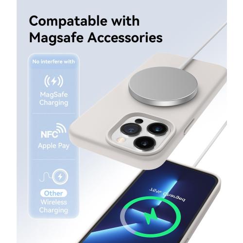 AOTESIER Magnetic for iPhone 13 Pro Max Case, [Compatible with MagSafe] [Military Shockproof Protection] Silicone Phone Case with Soft Anti-Scratch Microfiber Lining, 6.7 inch, Stone