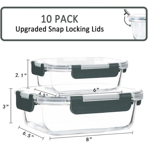 [10-Pack] Glass Meal Prep Containers with Lids, MCIRCO Food Storage Containers with Snap Locking Lids, Airtight Lunch Containers, Microwave, Oven, Freezer and Dishwasher