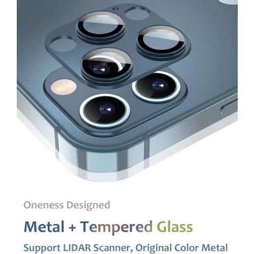 [2 Pack] Tamoria Compatible for iPhone 12 Pro Max Camera Lens Protector Metal Plus Tempered Glass Camera Cover Oneness Design, Support LIDAR Scanner, Explosion-Proof Accessories Blue