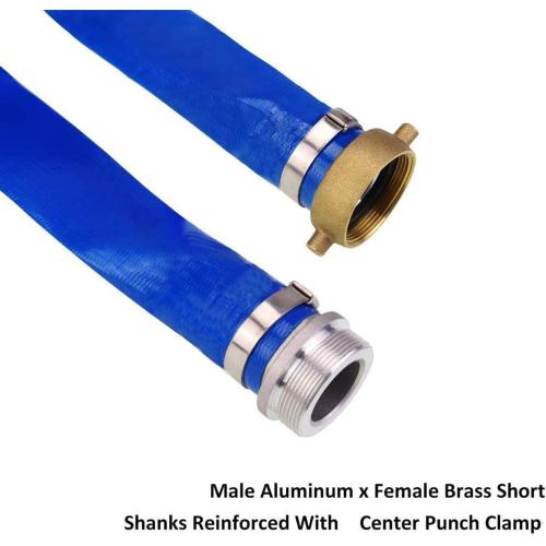 1 x 100' Blue PVC Backwash and Discharge Hose for Swimming Pools, Heavy Duty Reinforced Flat Pool Hose with Aluminum Pin Lug Fittings