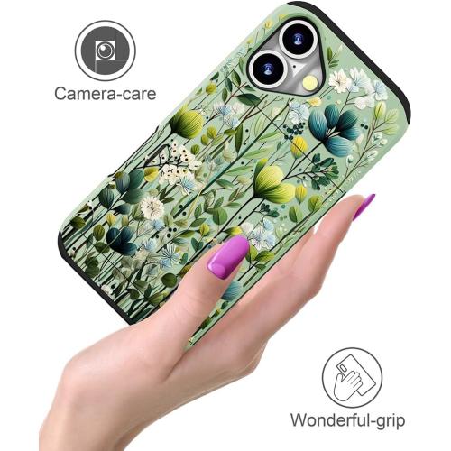 Size iPhone 16 Color Green Compatible for iPhone 16 Plus Case Cute with Card Holder Shockproof Slim Slot Phone Wallet Cover for Women/Green Leaves Botanical Flower Plants Tropical