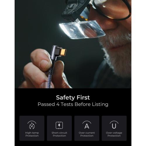 MRGLAS USB C Cable 3.2A【Upgraded 90°& Gold-Plated】, [4-Pack,10 6.6 3.3 1.6FT] Type C Fast Charging Cable Right Angle Nylon Braided USB A to USBC Cord for iPhone 17/16 Samsung S25 Ultra S10 Note 10