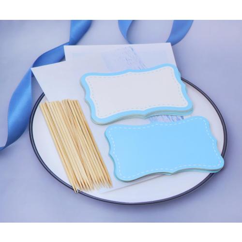 ONLYKXY 20pcs Blank Cake Cupcake Toppers Decor Toothpick Flag Cute Food Appetizer Funny Stick Picks DIY Marker Tag Sign for Theme Party Bride Shower Birthday Wedding (Blue & White)