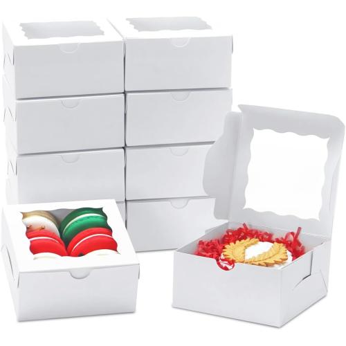 40 Pack Cookie Boxes 4x4x2 Inch Bakery Boxes with window Treat Box Chocolate Covered Strawberries Box for Christmas Valentine's Mother's Day