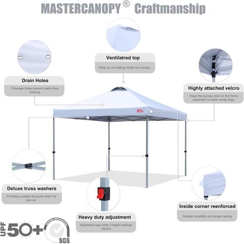 Grey & Red 10x10 MASTERCANOPY Durable Pop-up Canopy Tent with Roller Bag (10x10, White)