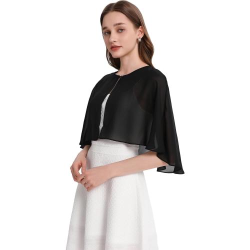 BLACK One size Shawl and Wraps for Evening Dress Chiffon Shawls Wedding Shrug Guest Bridesmaid Cape Scarves for Womens