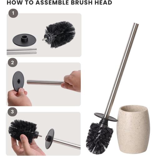 Toilet Bowl Brush and Holder with Stainless Steel Long Handle, Toilet Scrubber Brush with Durable Base, 360° Deep Cleaning Bristles for Bathroom, Compact Set for Small Space (Beige)