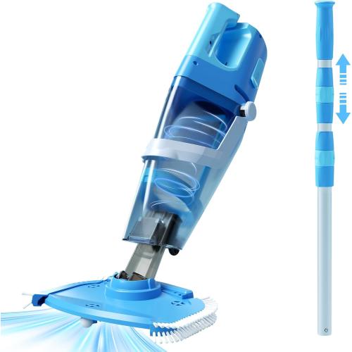 Cordless Pool Vacuum Above & Inground Pools, Powerful 1590 GPH Suction,Handheld Telescopic Pole up to 85.45, 1H Runtime, 2L Debris Bin, Rechargeable Pool Cleaner for Spas & Hot Tubs