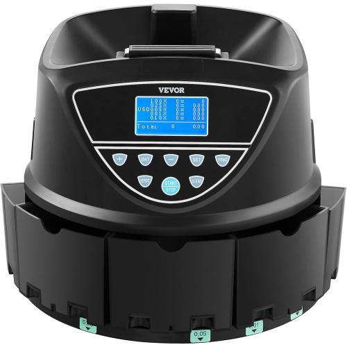 VEVOR Upgraded Coin Counter & Sorter, Coin Sorter and Wrapper Machine with Intuitive Display, Change Counter for USD Coins 1￠ 5￠ 10￠ 25￠ $1, Sorts up to 300 Coins/Min, with 5 Coin Tubes and 5 Trays