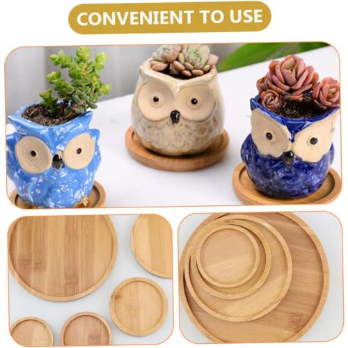 Wood Succulent Plant Tray for Indoor/Outdoor Use Round Bamboo Pot Saucer Water Draining Feature for Balcony and Garden 3-Piece Set