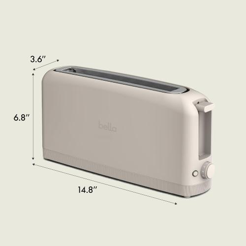 bella 2 Slice Slim Toaster, Fits-anywhere™ Kitchenware, 6 Setting Shade Control with Reheat & Cancel Buttons, Fits sourdough, 10” Long Slot, Anti Jam & Auto Shutoff, 900 Watt, Oatmilk