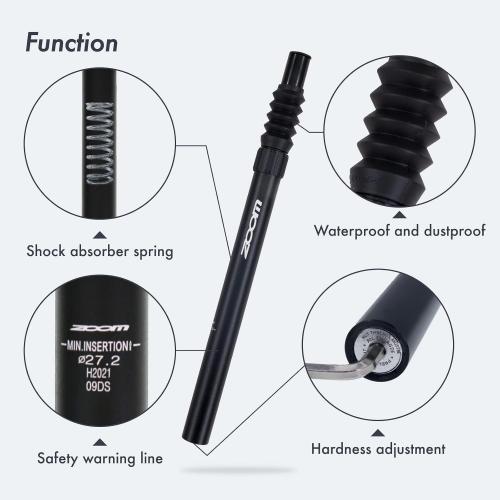 DJC Suspension Seatpost Shock Absorbing Bike Seat Post Adjustable Rebound 40mm Travel No Clamp 25.4 26.8 27.2 28.6 30.4 30.9 31.6mm for MTB Road City Bike