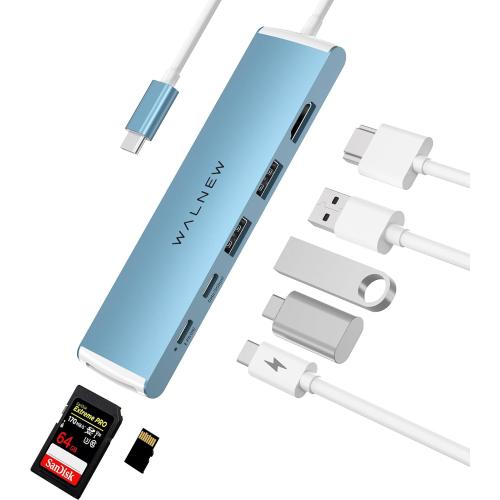 ‼️Starlight Color‼️WALNEW 7 in 1 USB-C Hub with 4K HDMI,100W PD,5Gbps Data Port(1 Type-C & 2 USB 3.0),SD/TF Reader, Thunderbolt 4 Dock Multiport Adapter for MacBook Pro Air,Mac,iPad 10/Mini 6,Surface