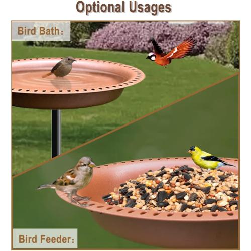 Garbuildman Upgraded 5-Prong Base Bird Bath with Metal Stake, Detachable Decoration Bowl Spa & Freestanding Birdfeeder for Outdoor Garden, Oval Style, Brown