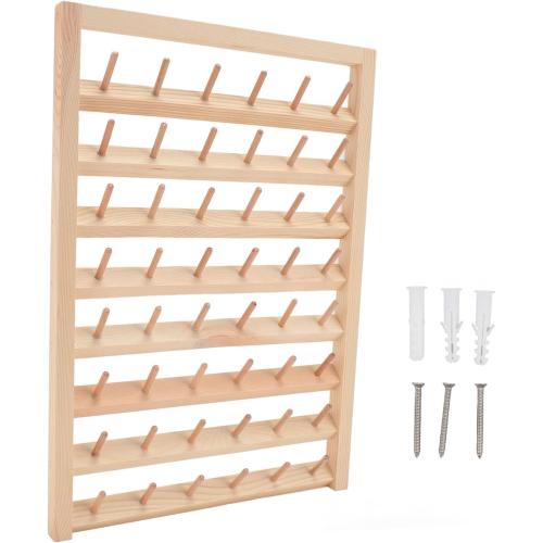 Thread Holder 48 Spools Thread Rack Wall Mounted Wooden Thread Holder, DIY Embroidery Spool Thread Organizer for Household Sewing, 13.4 x 16.1in Thread Rack with Hanging Hook