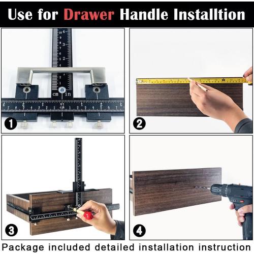 King&Charles Cabinet Hardware Jig, Aluminum Alloy Cabinet Handle Jig with Automatic Center Punch, Avoid Jitter Caused by Direct Drilling, Use for Handles and Pulls on Drawers/Doors.
