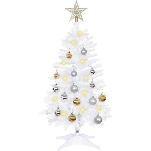 Sunshine White Christmas Tree with Light 3ft Artifical Full Christmas Tree with Ball & Star Ornaments 8 Lighting Modes for Holiday Decor