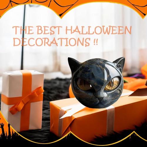 Black Cat Stone Sculpture,Figurine Handcrafted Look Resin Statue,with Amber Eyes, Elegant Shelf Decor for Home or Office (Yellow)