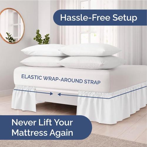 Size King Color White Wrap Around Dust Ruffle Bed Skirt - White - for King Size Beds with 15 Inch Drop - Easy Fit Elastic Strap - Adjustable Pleated Bedskirt w/Brushed Fabric - Wrinkle Free - for Women, Men, Kids & Teens