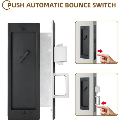 LWZH Privacy Pocket Door Lock Hardware, Hidden Handles, Privacy Pocket Door Lock with Push Automatic Bounce Switch (Black)