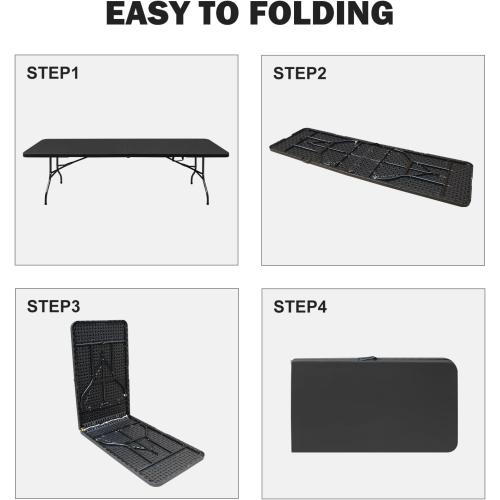 Portable Plastic Folding Table 4ft/6ft/8ft Heavy Duty White Black Picnic Dining Table Fold-in-Half for Camp Party Kitchen Indoor Outdoor
