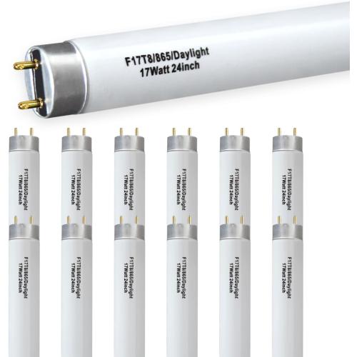 12 Pack 17W 24in T8 Bright White Fluorescent Tube, F17T8/865 6500K Daylight,2 Foot T8 Linear Fluorescent Lamp,Medium Bi-Pin (G13) Base,1350 Lumens