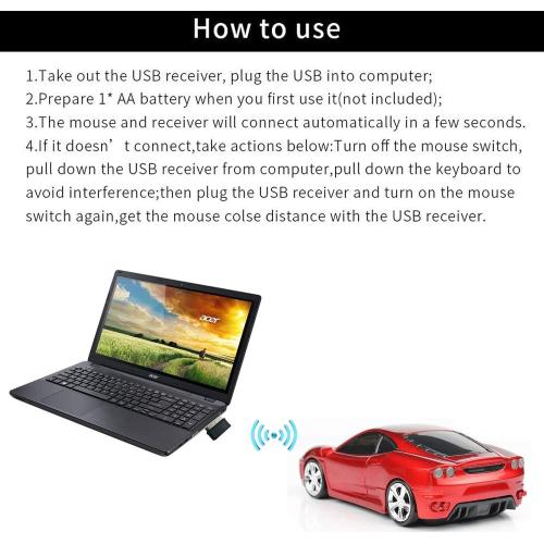 Jinfili Sleep Sport Car Shaped Wireless Computer Mouse Ergonomic Gaming Optical Mouse USB 2.4G Mini Receiver Office Accessories for PC Windows Laptop Notebook Mac