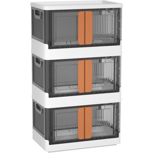 Wondersome Collapsible Storage Bins - 3-Pack of Large 8.5-Gallon/33.8-Quart Stackable Wheeled Clothing, Shoe, Bedroom, Office Organizer - Foldable Containers and Assembles in Second - US-Based Brand
