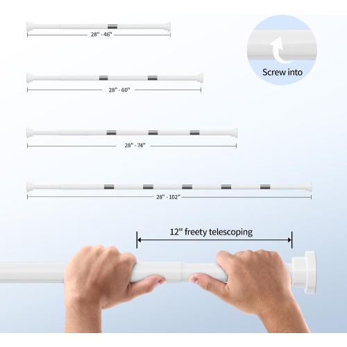 Mcrbeay Shower Curtain Rod, 1 Diameter Heavy Duty Tension Shower Rod, Non Slip Adjustable 28-74 inch No Drill Shower Curtain Rods Spring Tension For Bathroom, Shower Stall, No Rust, White