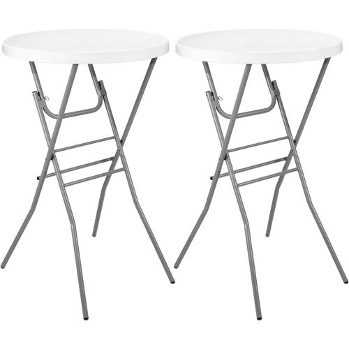 Set of 2 Size  28 inch Color White Cocktail Table 28in Folding Round High Top Indoor Outdoor with Removable Legs, Tall Bistro Foldable Bar Height Table for Parties, Patio, Backyard, Dining, Wedding, White- 2PCS
