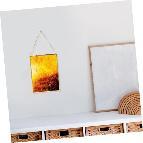 SOLUSTRE Hanging Glass Photo Frame with Specimen Clip Geometric Decorative Holder for Wall Mounted Photos Copper Color for Home Decor and Unique Displays