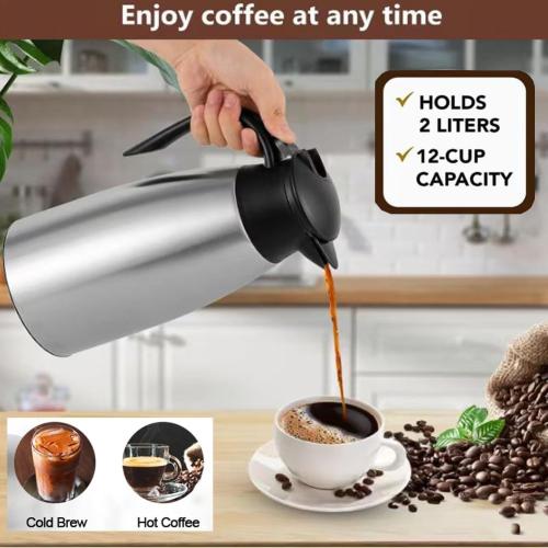 Little dent. Thermal Coffee Carafe 70 oz / 2L Insulated Stainless Steel, Coffee Carafes Double Walled Vacuum Pot Flask - Hot Beverage Dispenser/Water, Tea - Keep 12/24 Hours Hot/Cold (Silver)
